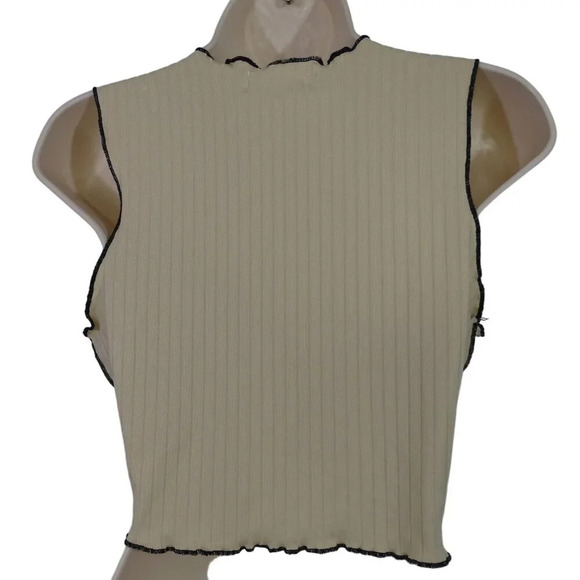 Riley and James Beige Ribbed Sleeveless Cropped Tank Top Women Size S Stretch - Picture 3 of 6